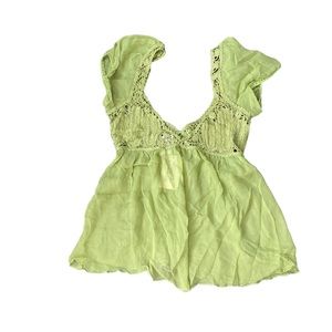 2for$38 Guess women’s sheer Puff Sleeve crochet green Crop Top size L